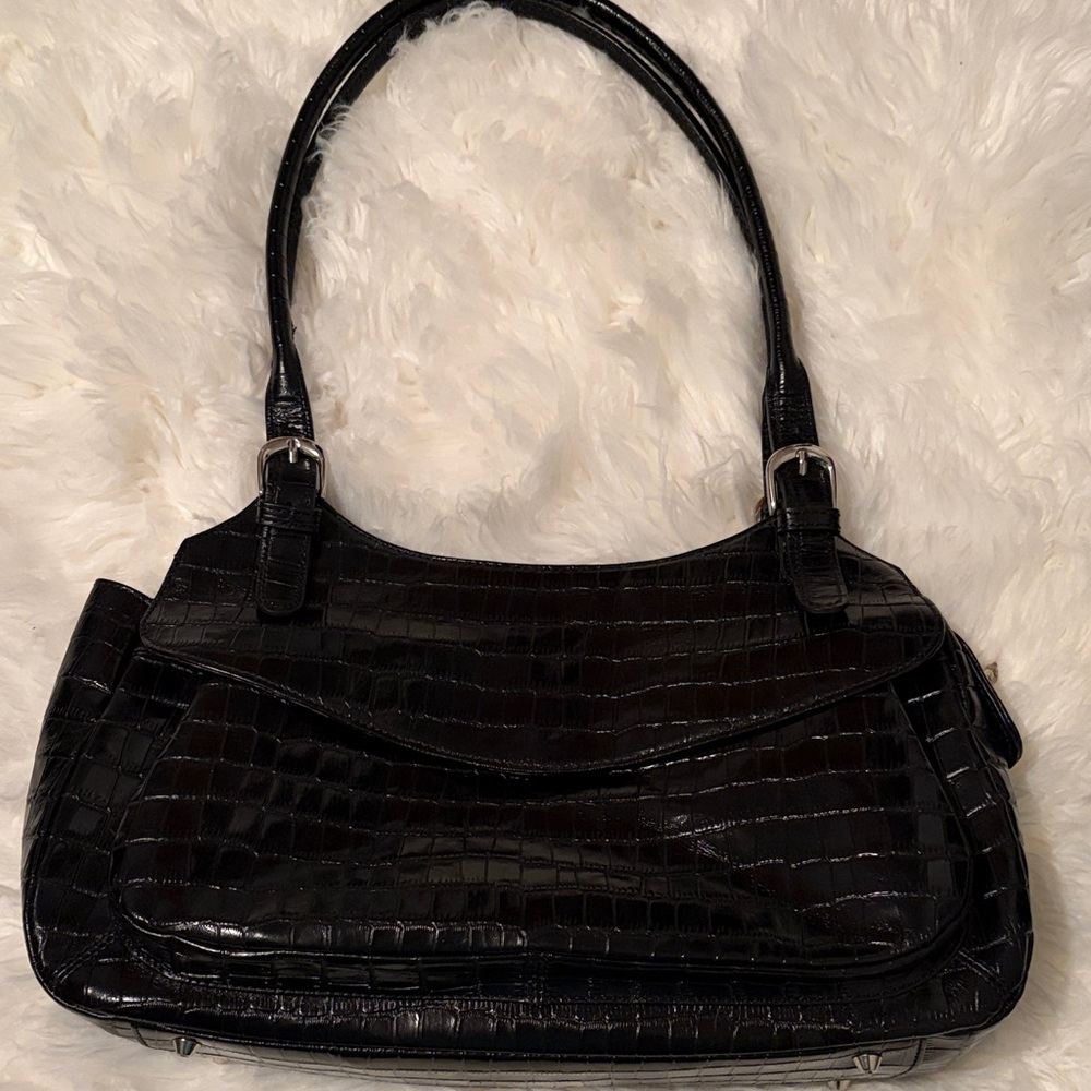 Maxx New York Black Crocodile-Embossed Shoulder Bag